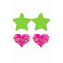 Set caches-tétons étoile vert fluo et coeur rose fluo